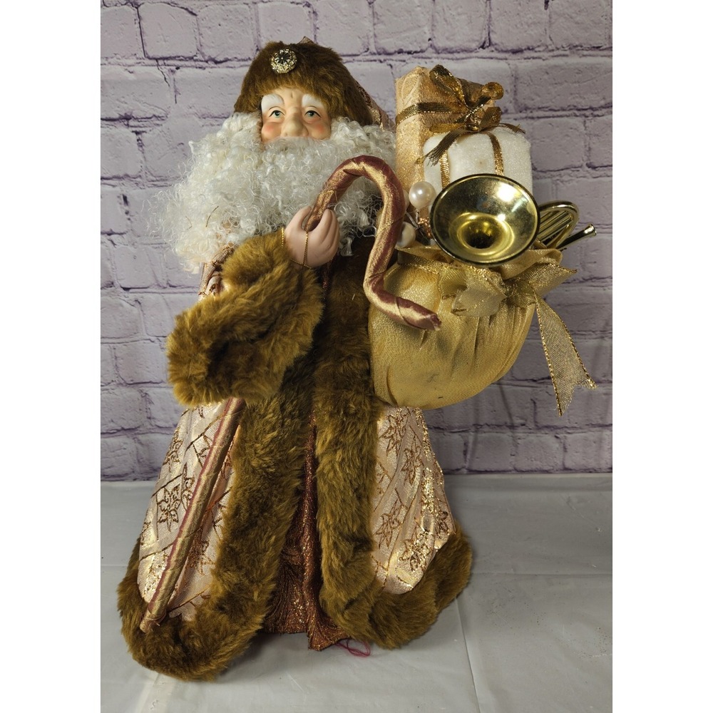 17" Gold Santa Claus Collectible Doll, Christmas Figurine Statue